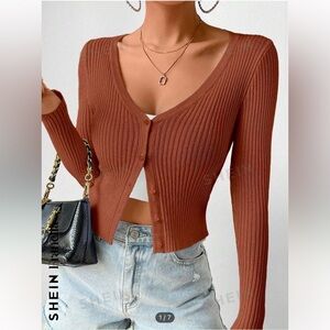 BRAND NEW SHEIN RIBBED CARDIGAN IN COFFEE BROWN (US 14)